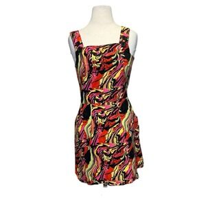 Nooworks Jenny Sharaf Pinafore Jumper Dress Small Swirl Red Yellow Black